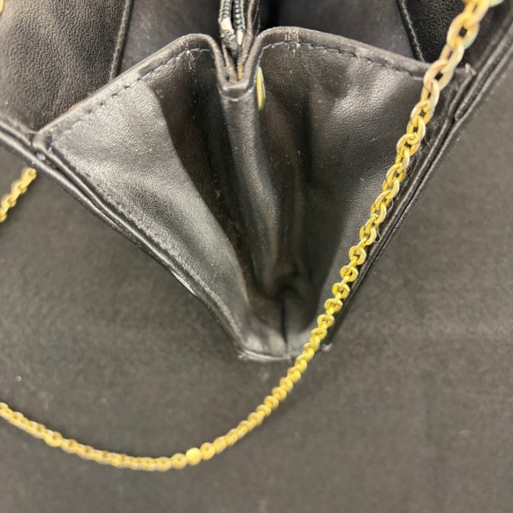 Black Leather Clutch Vintage Cuero Vaca Chain Purse Gold Logo Handbag Argentina - Picture 10 of 15